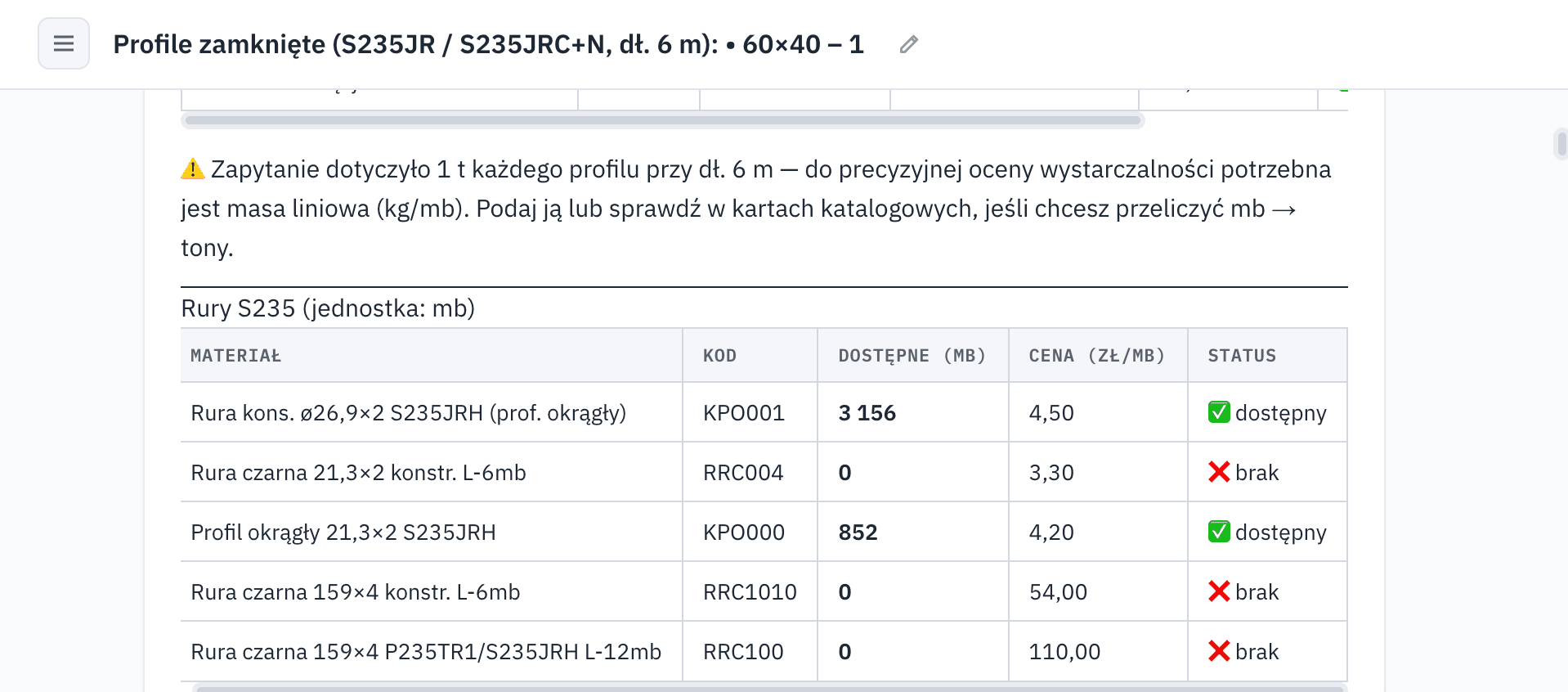 Chatbot Wistal sprawdza dostępność i ceny profili oraz rur w czasie rzeczywistym