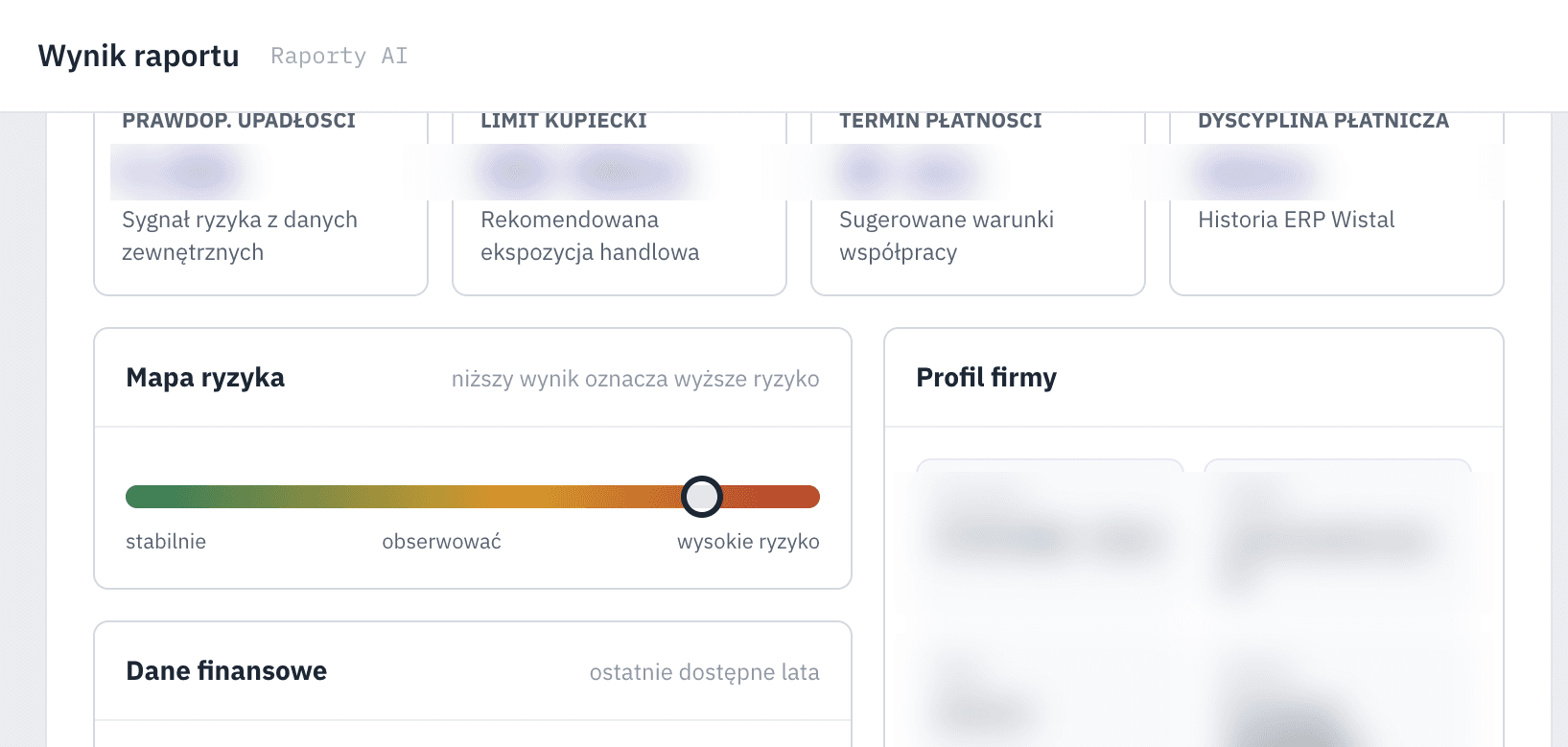 Raport AI z oceną ryzyka kontrahenta: limit kupiecki, ryzyko upadłości, dane finansowe